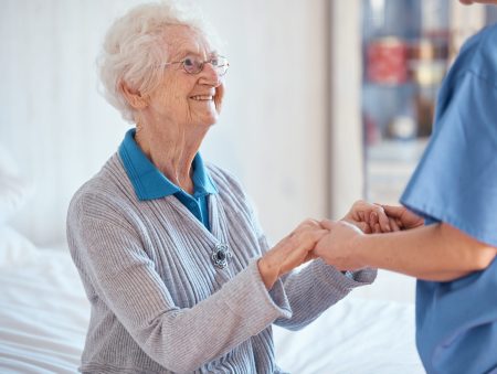 old lady receiving home care